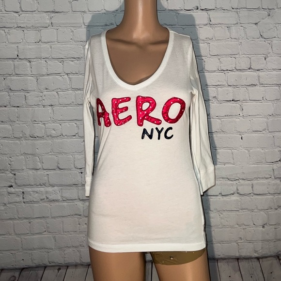 Aeropostale Tops - Aero White & Pink Shirt size M